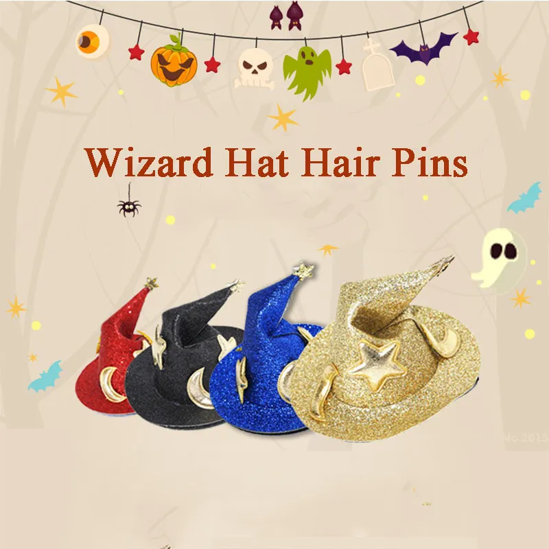 Halloween Ghost Festival Children Funny Hair Pins Cartoon Decoration Selling Cute Wizard Hat Hairpin Clip Show Makeup Hair Tool LT0163