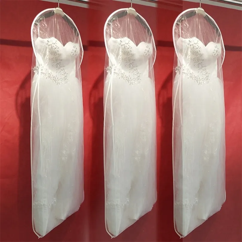 Robe de mariée couverture sac robe de mariée vêtements longs protecteur de poussière vêtement étui de rangement anti-poussière double face Transparent 220427