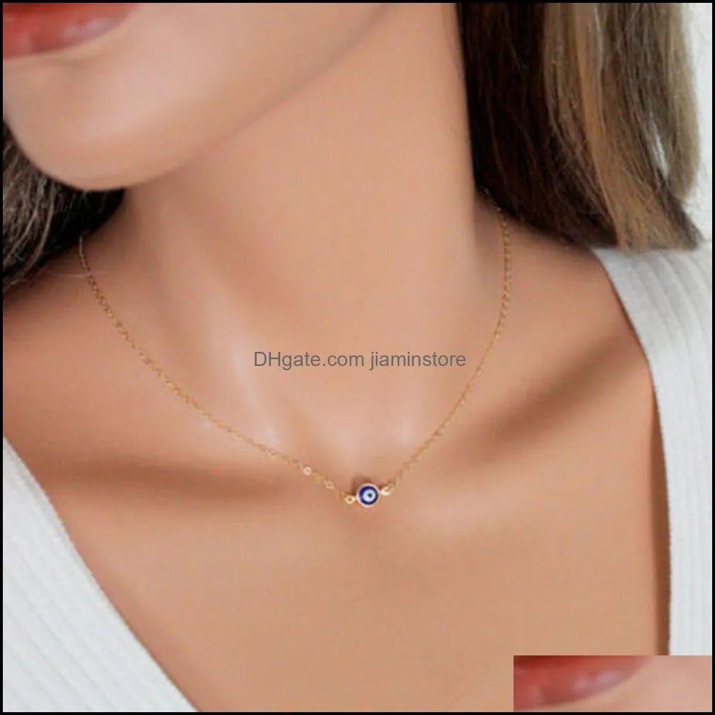 Simple Evil Eye Thin Pendant Women Jewelry Necklace Turkish Lucky Fashion Gold Color Choker Chain Female