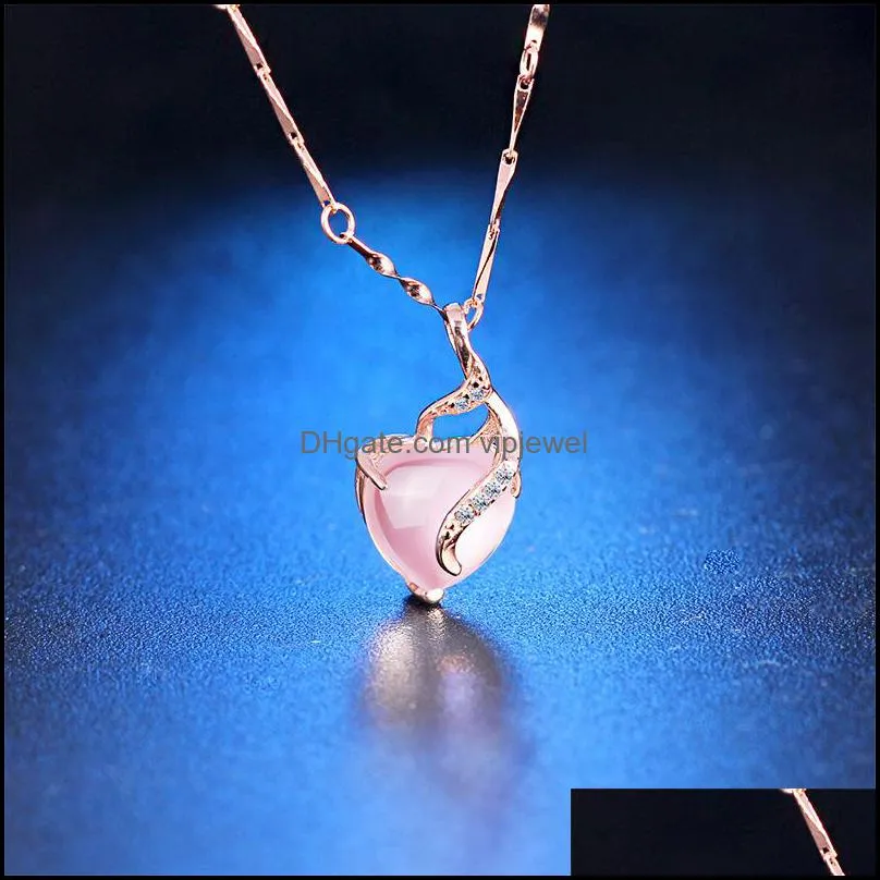 rose quartz necklace for women natural hibiscus stone pendant necklace female clavicle chain rose gold heart pink crystals necklaces vipjewel