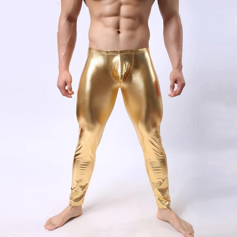 Herrenhosen Herren Slim Bleistifthose Performance Kunstleder Leggings Hosen Männer Sexy Shinny Night Bar