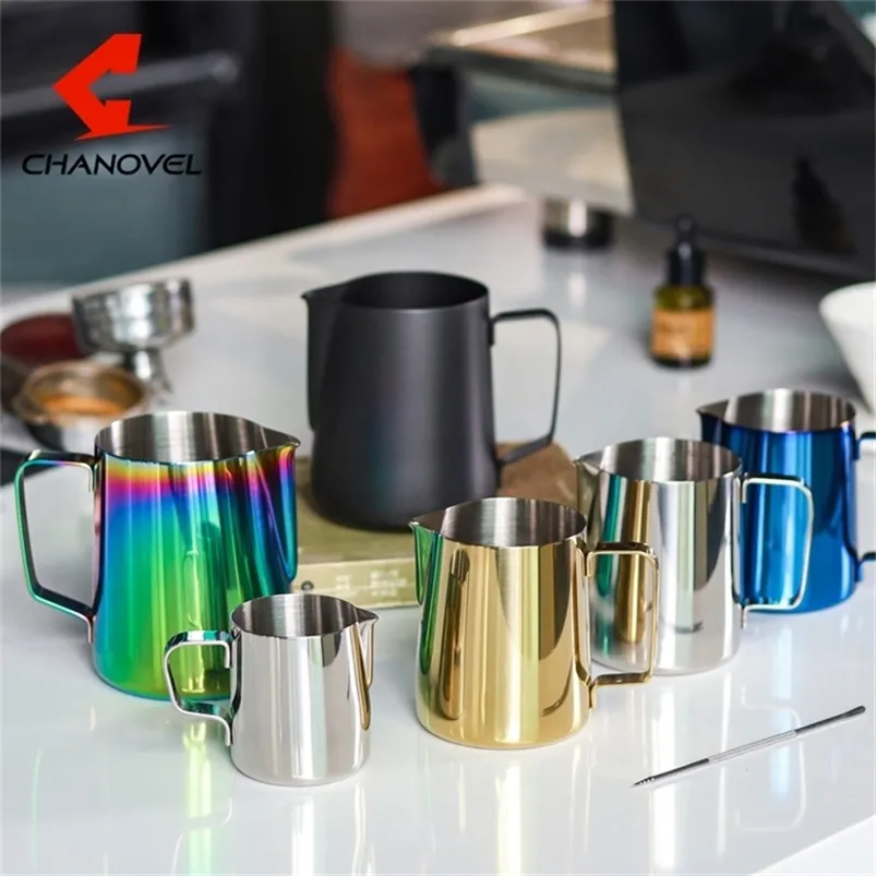 CHANOVEL Espresso-Kaffeekanne aus Edelstahl 304, Craft Latte-Milchaufschäumkännchen 210309