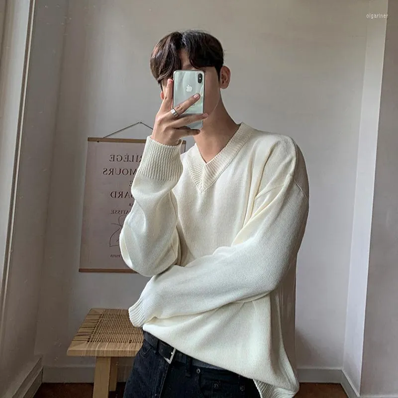 Men's Sweaters Man Spring Autumn Fashion V-neck Sweater Tops Male Solid Color Knitted Jumpers Men Clothes Loose Pullover G269Men's Olga22