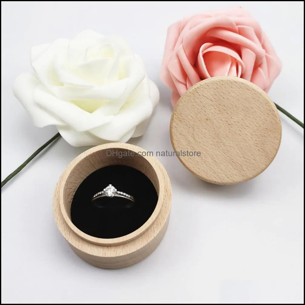 Small Round Wooden Storage Boxes Ring Box Vintage decorative Natural Craft Jewelry box Case Wedding Accessories