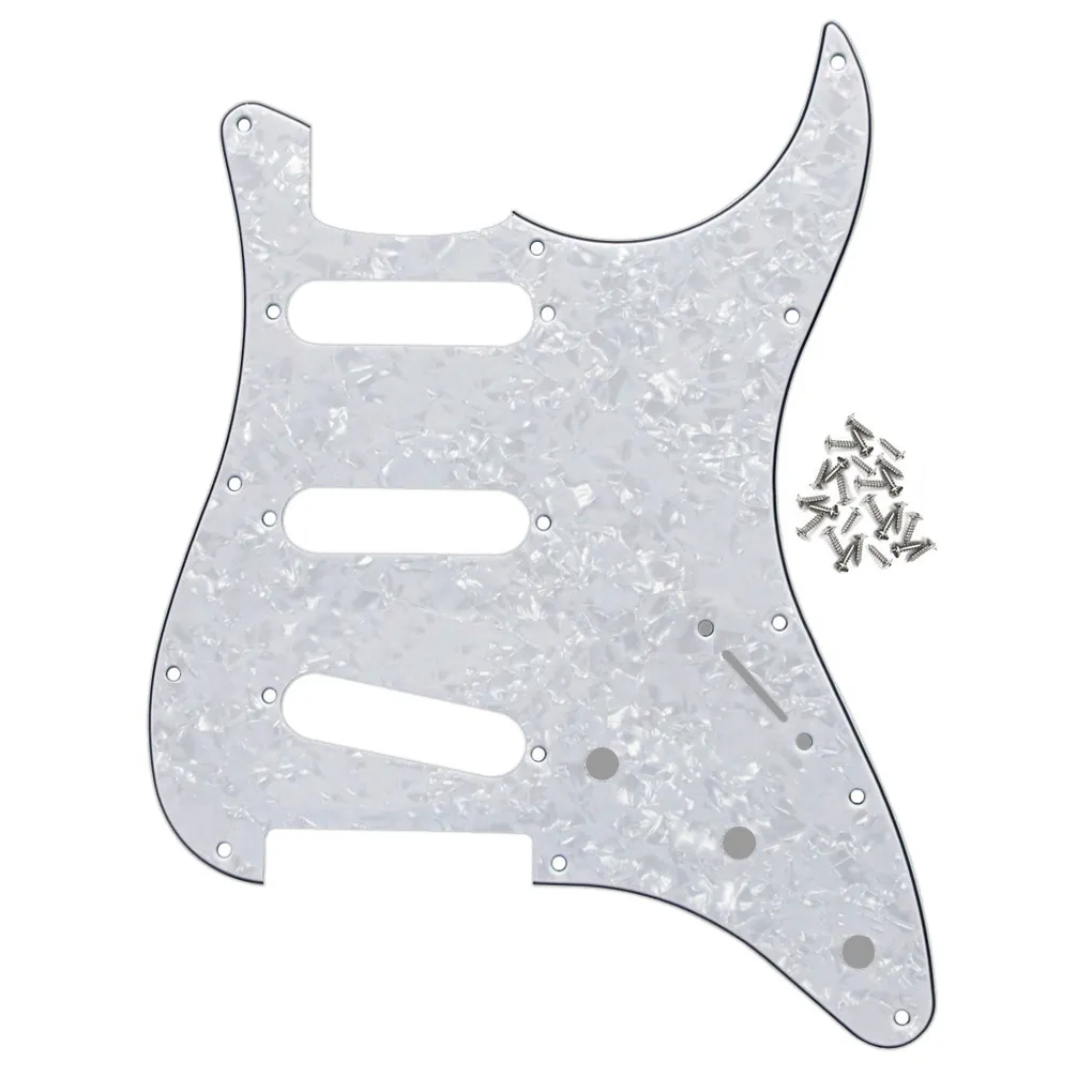 Placa de arranhões para pickguard de guitarra elétrica 4Ply SSS 11 furos branco perolado com parafusos