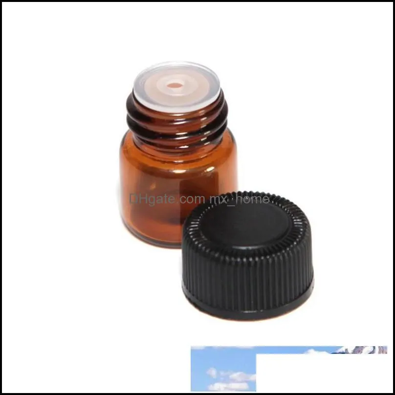 تعبئة زجاجات Office School Business Industrial 2000pcs/Lot 1ml 1/4 Dram Amber Glass Essential Oil Bottion لكل أنابيب عينة مع قابس و