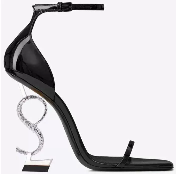designer women Sandals party fashion 100% leather Dance shoe new sexy heels Super 10cm Lady wedding Metal Belt buckle High Heel Woman shoes Large size