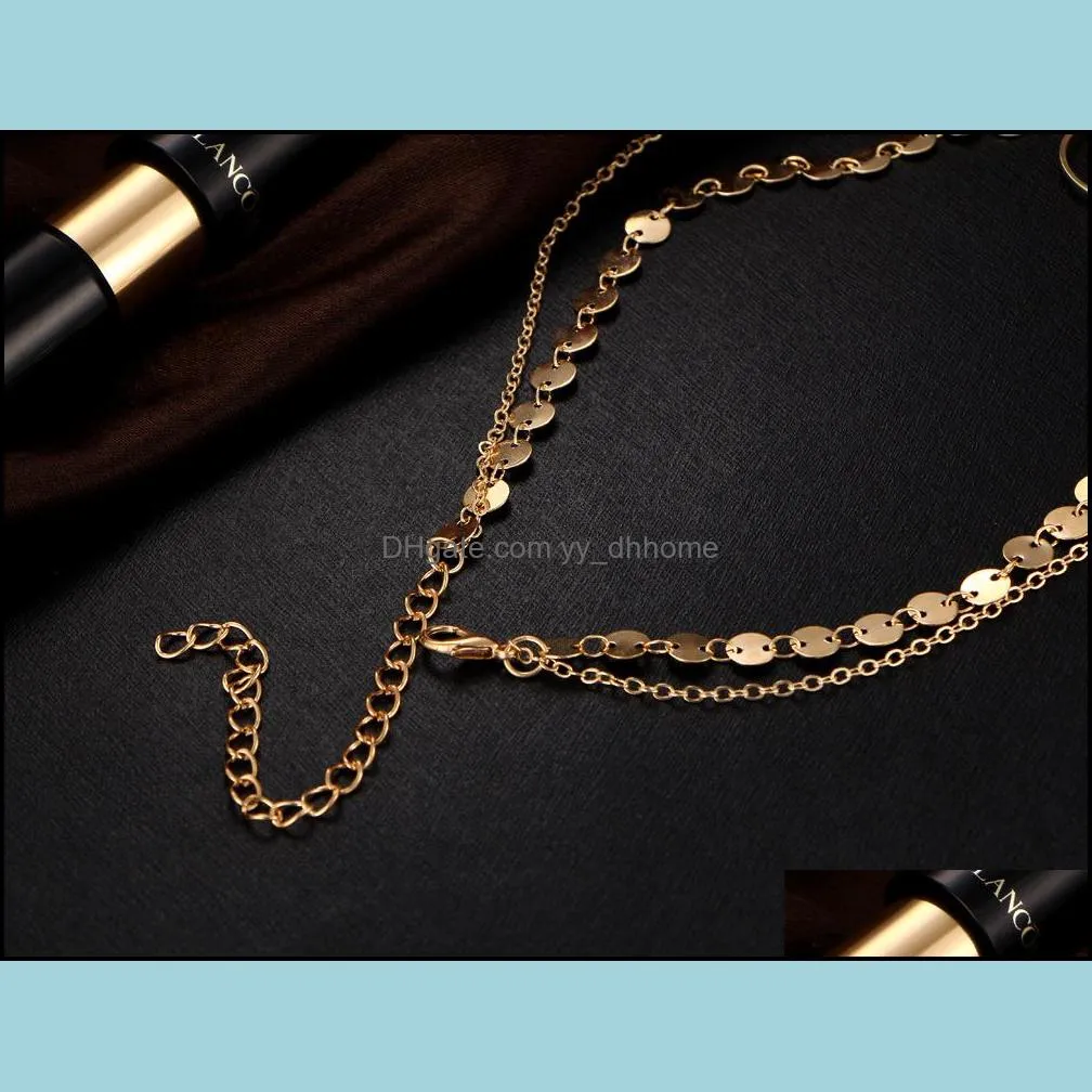 Minimalist Round Disco Coin Chain Necklace Pendant Dainty Sequins Multi Layers Necklaces Women Statement Jewelry