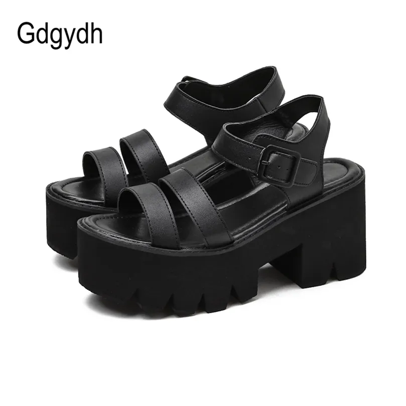 Gdgydh Black Platform Women Sandals Summer Female Shoes Woman Block Heel Fashion Buckle Causal Sandals High Quality 220628