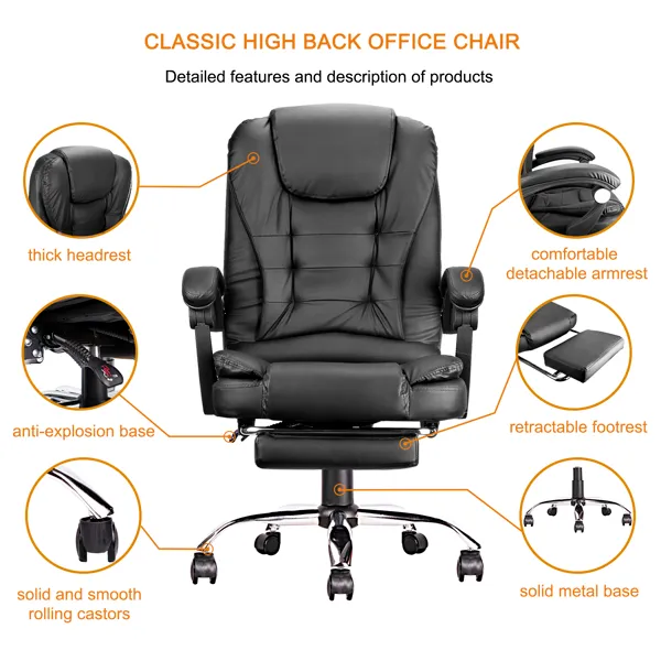 Moda Mobiliário Alto Back Office Ajustável Executivo Ergonômico PU Couro Swivel Trabalho Lombar Suporte Computador De Computador Cadeira Pesque para Móveis Home