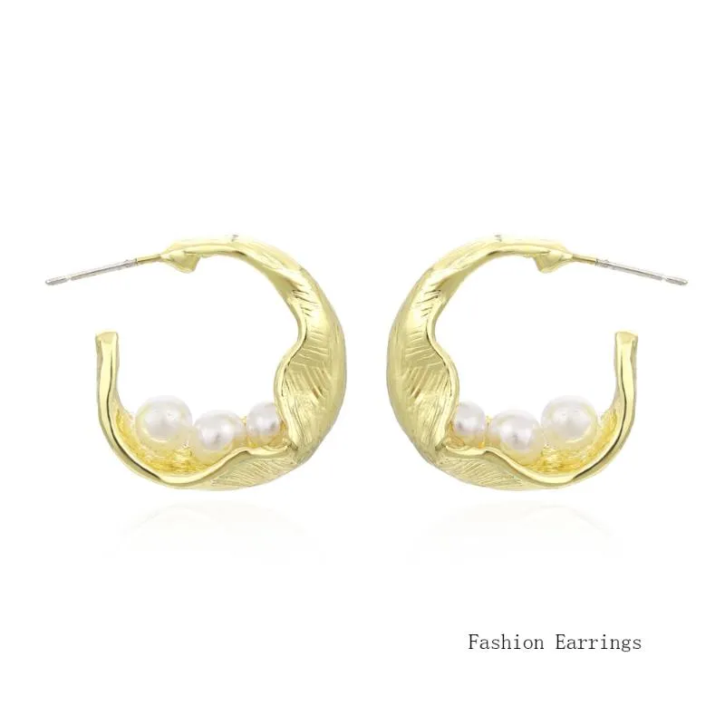 Hoop & Huggie Earrings Women 2022 Trend Gold Metal Pearl C Shape Geometry Simple Statement Luxury Jewelry Accessories GiftsHoop