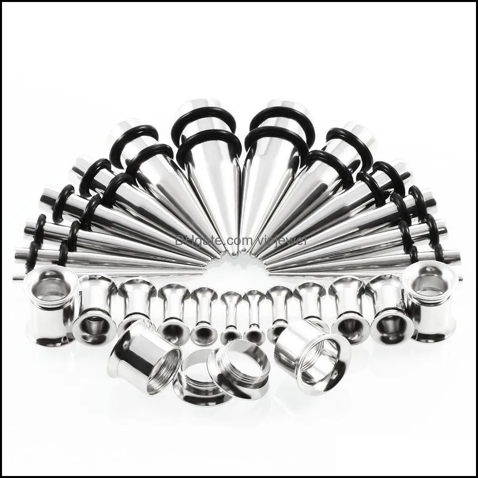 28pcs/set ear stretching kit plugs and tapers gauges set stainless steel taper with plugs earring ear plug g80l