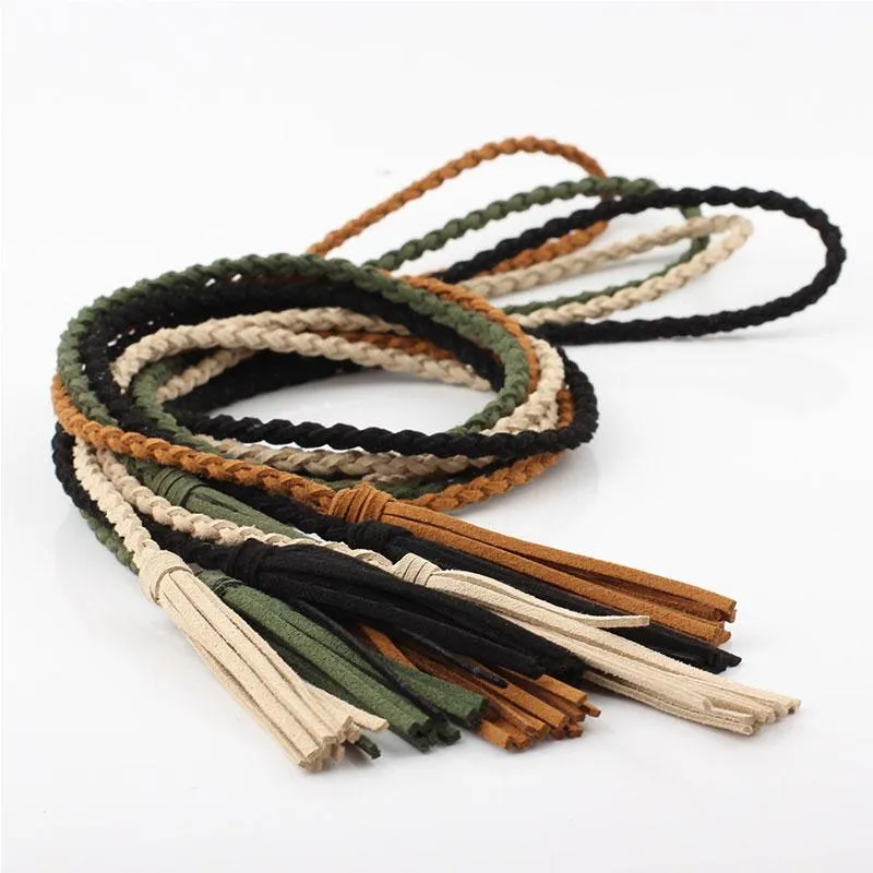 Belts Women Braided Tassel Belt Waistband Boho Girls Thin Waist Rope Knitted For Dress Waistbands Accessories