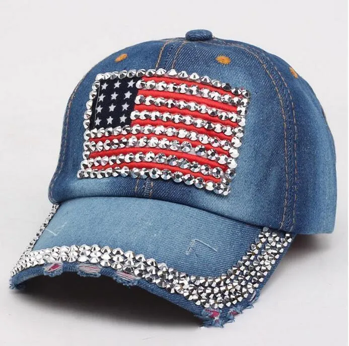 American Flag Retro  Hat Fashion Designer Diamond Studded Peaked Cap Adjustable Outdoor Travel Sun Hats