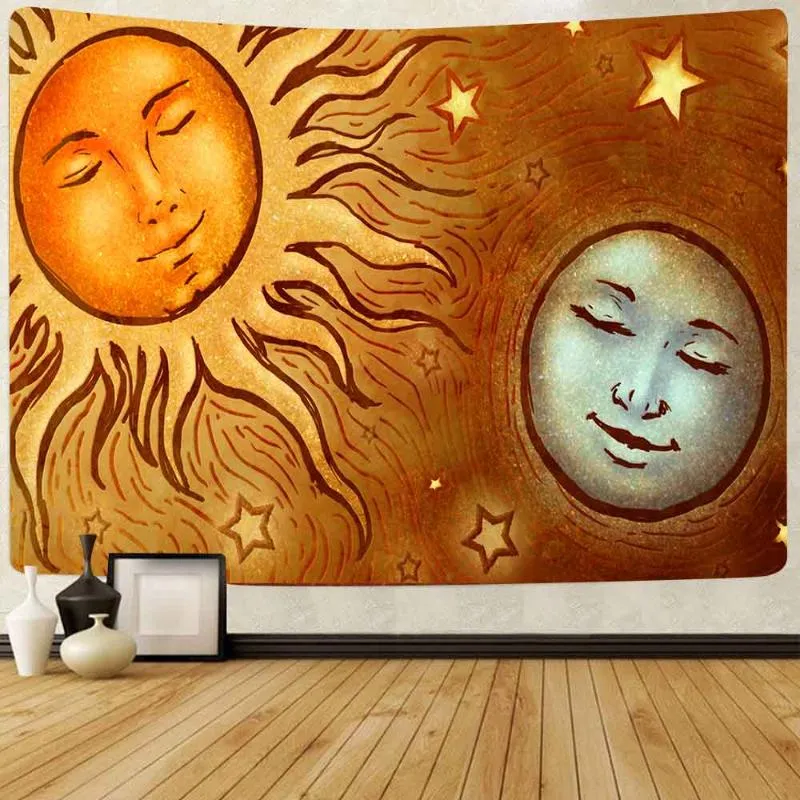 Gobeliny Simsant Sun Moon Eclipse Tobestry gwiazdy Mandala Art Wall wisząca do salonu sypialnia Dorm Ketowy Dekortypestries