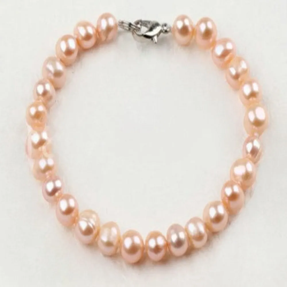 Pulsera anudada con hebras hechas a mano, perla de agua dulce rosa natural de 8-9mm, 20cm, joyería de moda para mujer