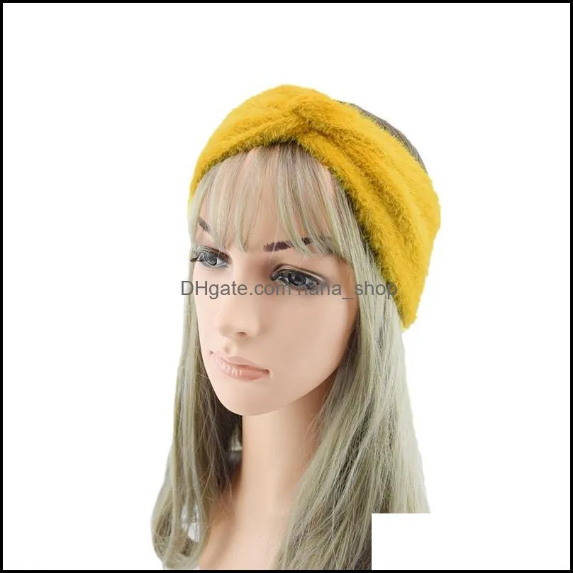 2020 Women Headband Cross Top Knot Elastic Hairbands Solid Color Warm Fleece Hairband Twisted Headwrap Hair accessories