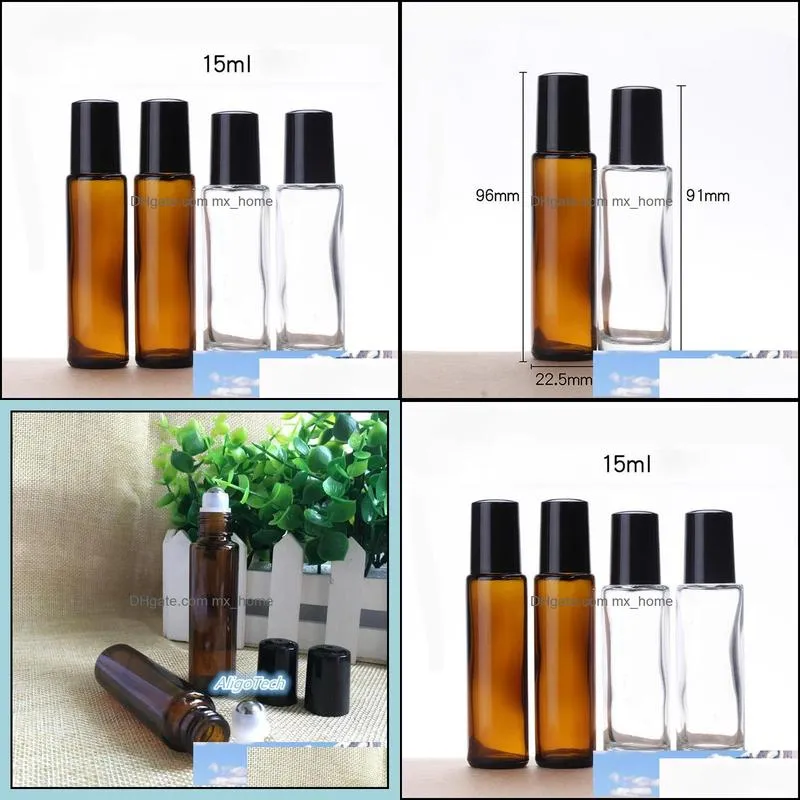 Hot Sale Amber Clear 15ml Roll On Roller Bottles For Essential Oils Roll-on Refillable Bottles 1/2OZ With Metal Roller Ball 600pcs/LOT