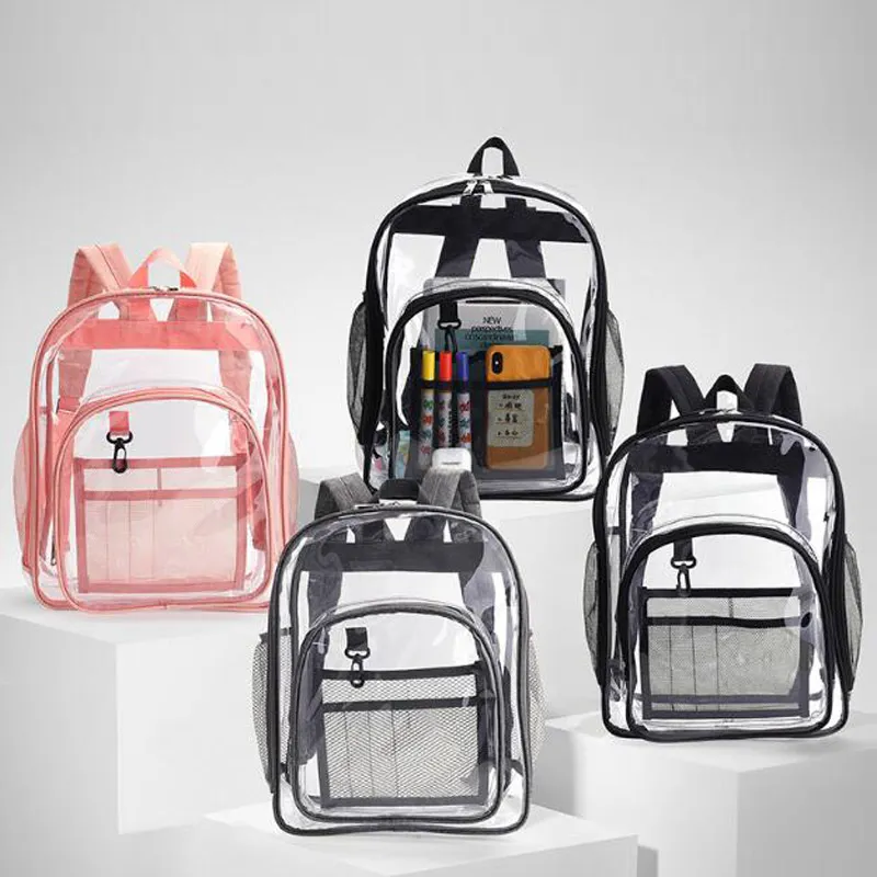 PVC Clear School Bags Şeffaf Sırt Çantası Dikenleri Kız Kişiselleştirilmiş Gören See-Through Stadyum Sırt Çantaları Boy Dom1234