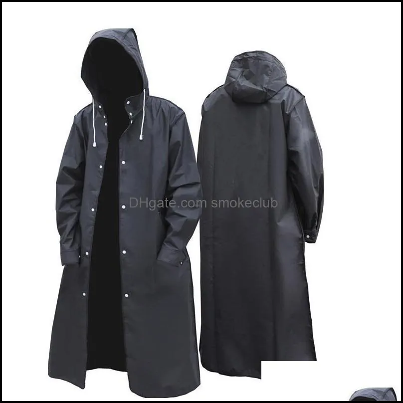 Adult Long Waterproof Rain Coat Women Women`s Men`s coat Impermeable wear Men EVA Black Thicken Hooded Poncho 220217