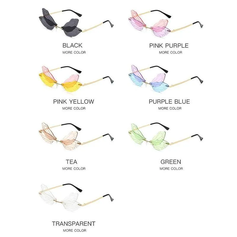 Güneş gözlüğü 1pc moda yusufçuk benzersiz tasarım rimless dalga gözlük lüks trend dar güneş gözlükleri kadınlar için