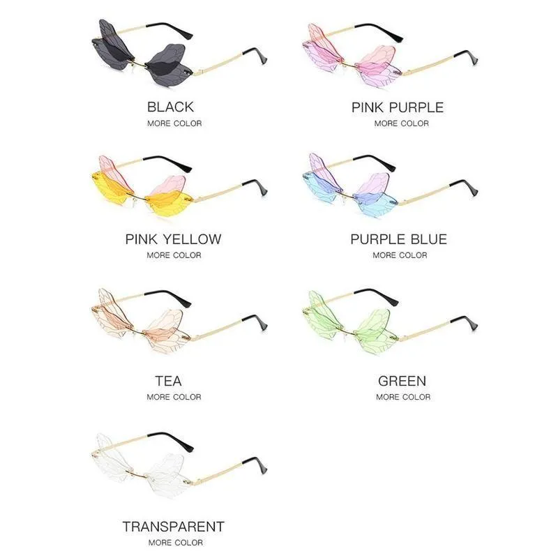 Lunettes de soleil 1pc mode libellule conception unique sans monture vague lunettes de luxe tendance lunettes de soleil étroites pour femmes hommes lunettes de soleil