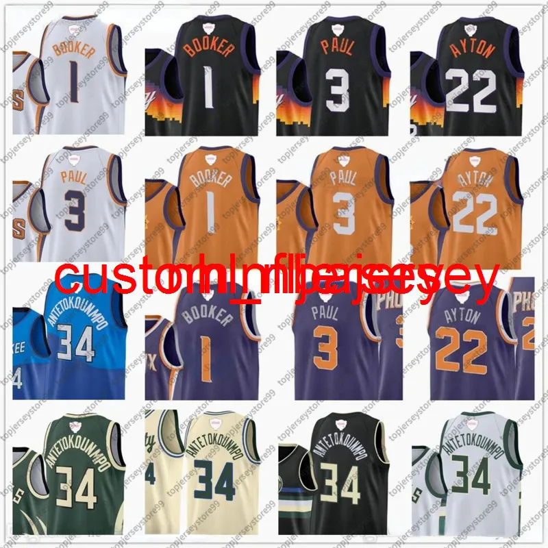 Patch de la finale 2021-22 Devin 1 Booker Chris 3 Paul Maillots de basket 22 Deandre 34 Giannis Ayton Antetokounmpo Jersey Valley Black City White S-2XL