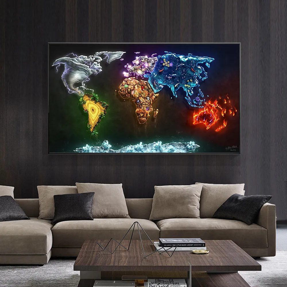 Kolorowa mapa świata plakaty sztuki wydruku
