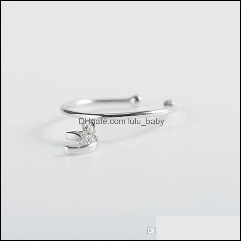 100% Genuine 925 Sterling Silver Open Rings Moon Dangle Female Ring for Women 2019 Fine Jewelry Christmas Gift YMR483