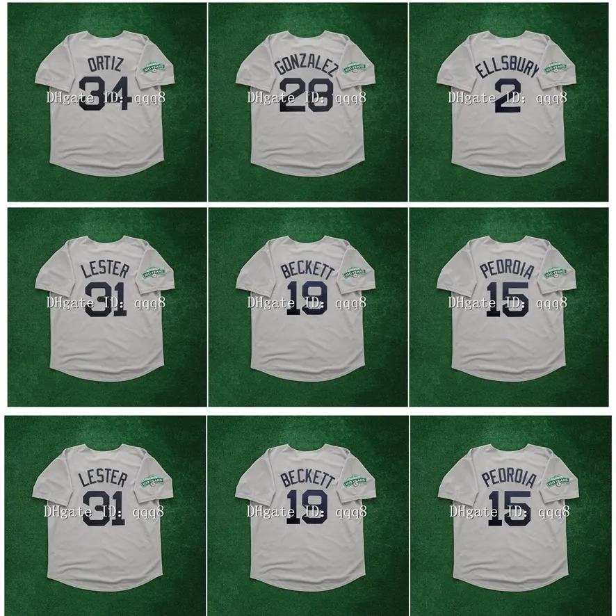 NA85 2012 Vintage Baseball Jersey David Ortiz Adrian Gonzalez 100 -jarig jubileum Dustin Pedroia Jacoby Ellsbury Jon Lester Josh Beckett Retro