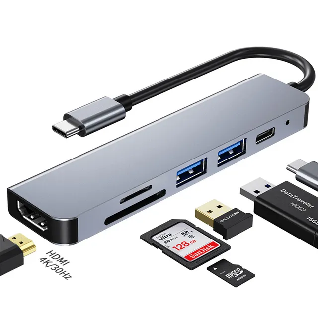 Achetez 6 en 1 Dock de L'adaptateur de Moyeu de Type c USB Avec Lecteur de  Carte Ethernet 4K HDMI PD RJ45 de Chine