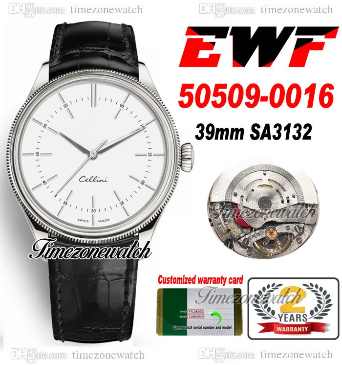 EWF Cellini Time 50509 SA3132 Автоматические мужские часы 39 мм Футровальная двойная бешель Белый Комплектная палка Черная Кожа Супер издание Та же серия Гарантия Cardition TimeZoneWatch B2