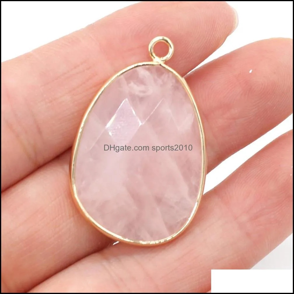 faceted healing turquoise green stone charms rose quartz crystal gold edged pendant diy necklace 23x34mm sports2010