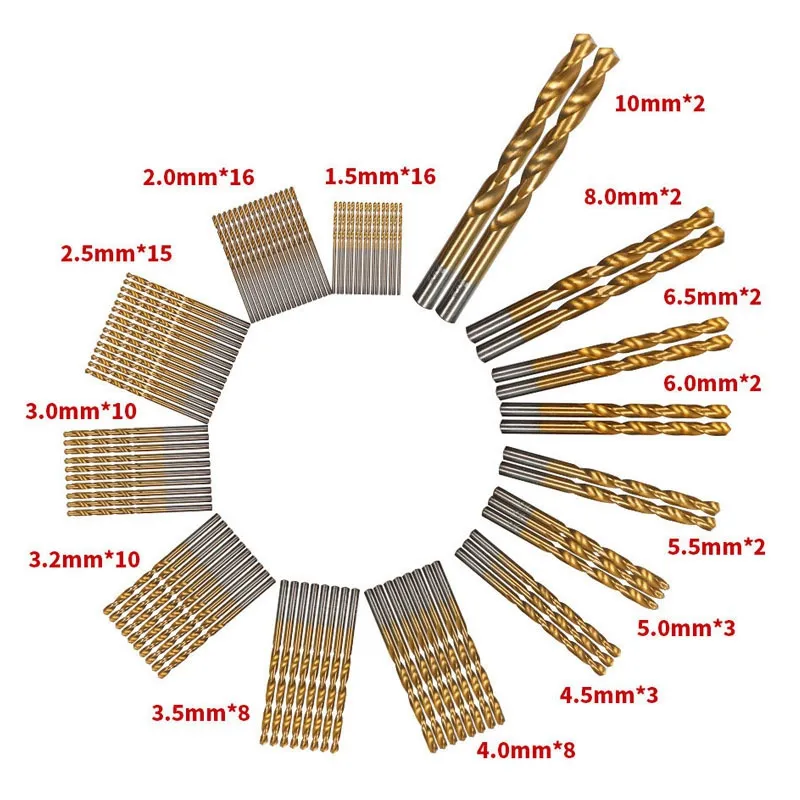 99pcs / set 1,5 mm à 10 mm en titane enduit à haute vitesse en acier de forage