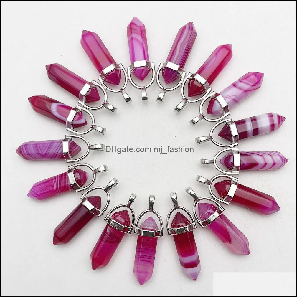 rose blue purple stripe agate charms pendant necklace for making jewelry pendulum accessorie mjfashion