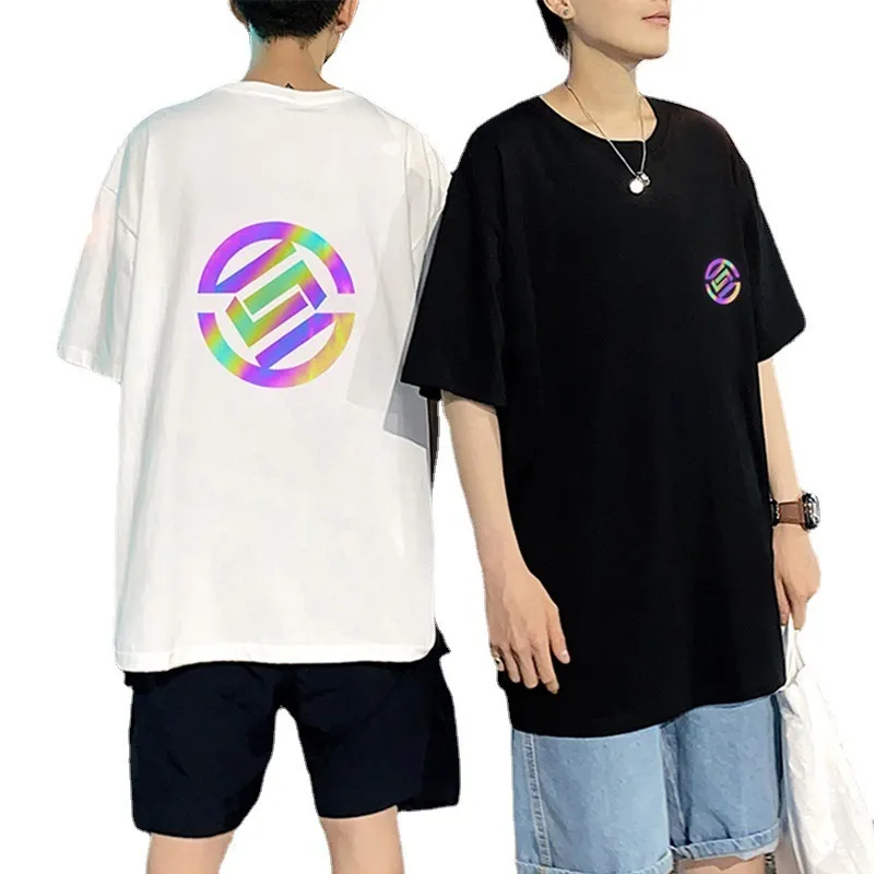 Reflecterende t shirts koper print tops tees ovesize regenboog t -shirt hip hop streetwear homme kleding katoen casual halve mouw 220608