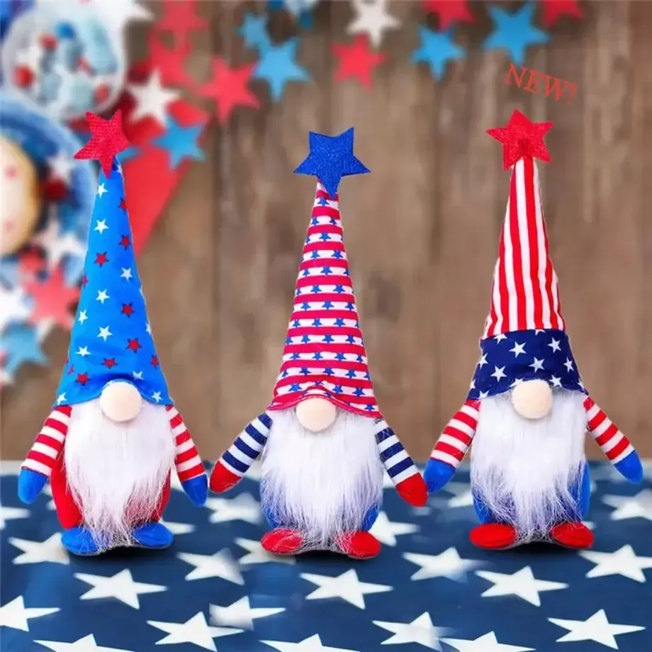 DHL Navio anão gnomo patriótico para celebrar o Dia da Independência Americana Donela Dwarf 4 de julho, bonecas de pelúcia artesanais Ornamentos para o FY2605