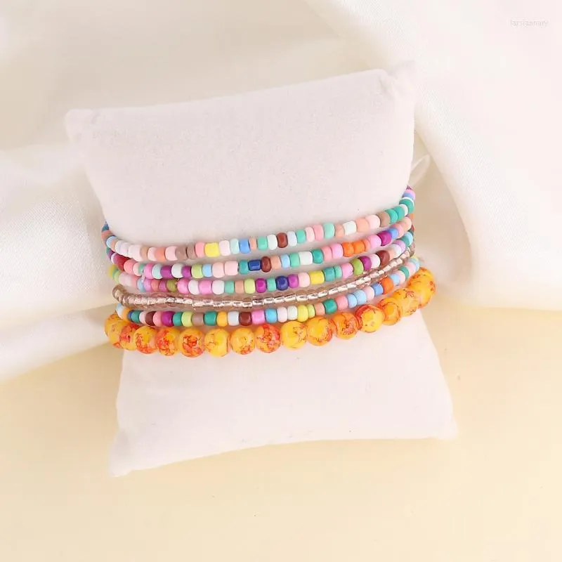 Link Chain Meetvii 6pcs/set Fashion Multilayer Small Beads Bracelets & Bangles Set Pulseras Mujer Colorful Bohemia For Women GiftLink La