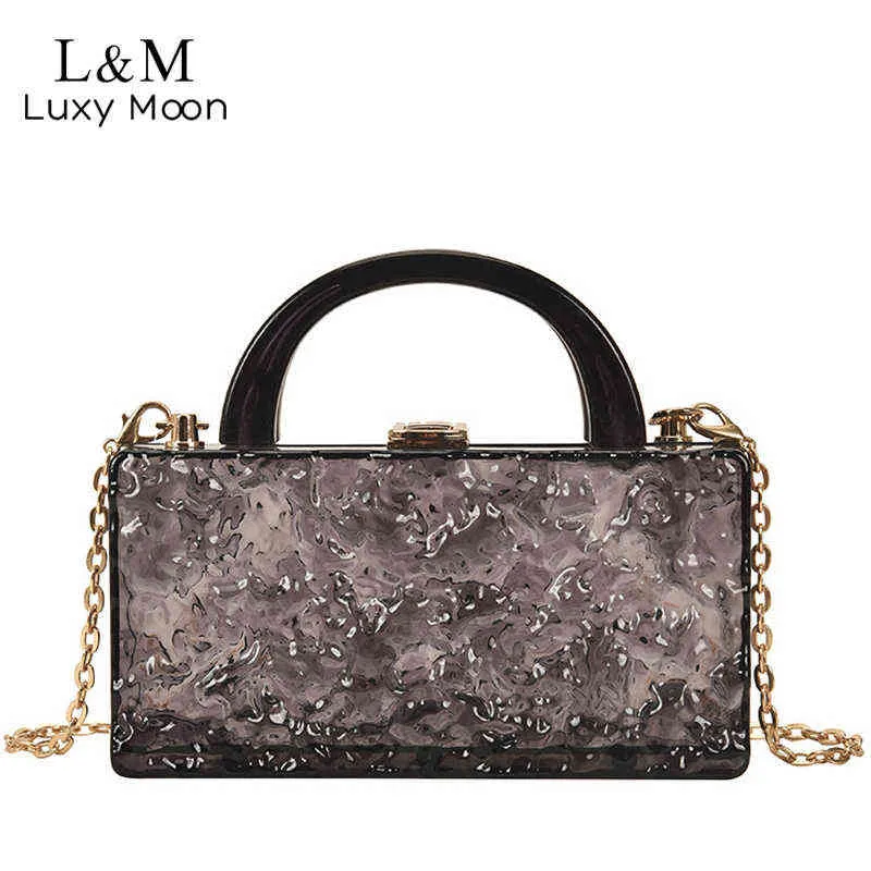 Evening Bags Women Transparent Acrylic Evening Clutch Purse Wedding Small Square Box New Designer Bag Party Handbag Chain Shoulder Bag X714h 220325