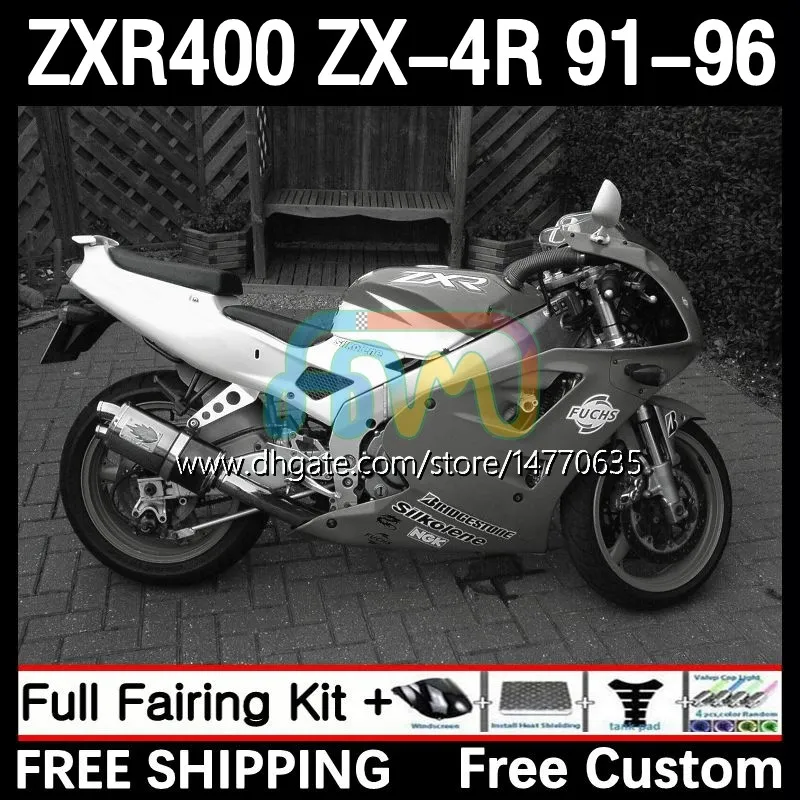 Kit de carrocería para KAWASAKI NINJA ZXR-400 ZX 4R Carenado ZXR 400 CC 400CC Carenado 12DH.115 ZX-4R ZXR400 91 92 93 94 95 96 ZX4R 1991 1992 1993 1994 1995 1996 Cuerpo blanco gris