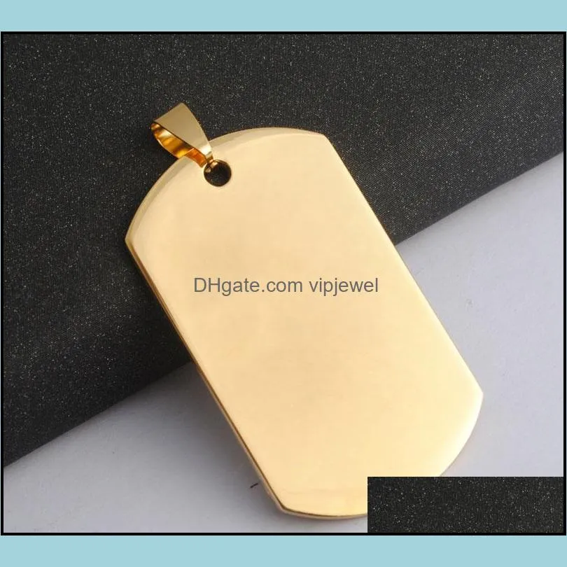 gold color engravable stainless steel dog tag shape charms jewelry findings for men women pendant necklaces