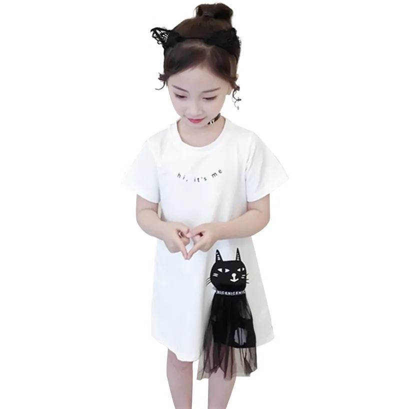 Summer Dress for Girls Casual Style 'Dresses Cartoon Cat Kids Teenage Costumes 6 8 10 12 14 220426