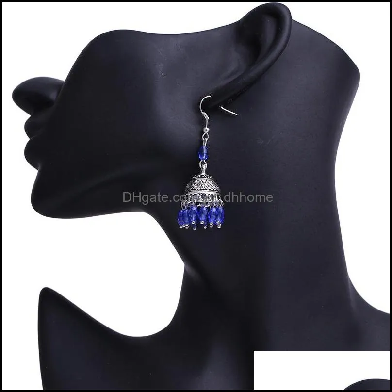 silver drop earrings for women girl national style antique dangle carved crystal tassel earrings fashion jewelry wholesale - 0824wh