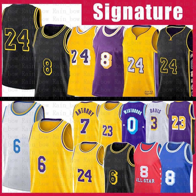 2022 Russell Westbrook Carmelo Anthony Basketball Jerseys 0 7 23 6 James Mens Shirts 3 Davis 32 34 75 주년 기념 도시 빈티지 저지