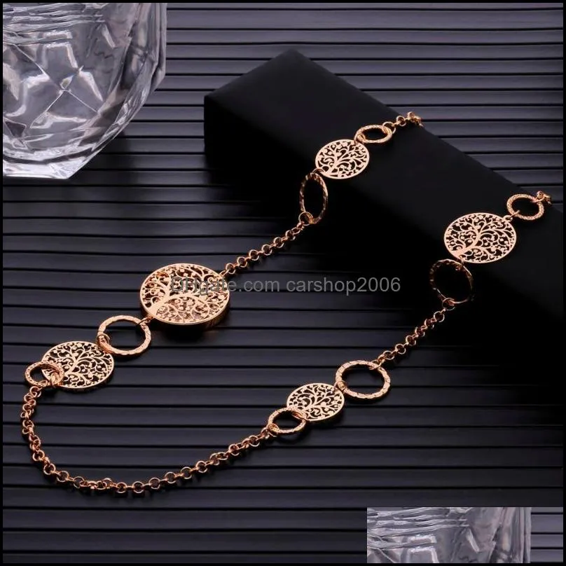 Chains 2022 Hollow Crystal Sweater Female Necklace Party Wedding Statement Jewelry Gold Tree Of Life Long Chain Necklaces For Women