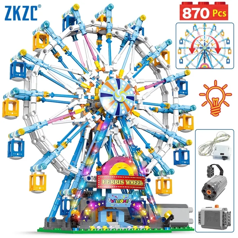 أصدقاء المدينة MOC Rotating Ferris Wheel Building Bricks الكهربائية مع ألعاب خفيفة للأطفال هدايا عيد الميلاد 220715