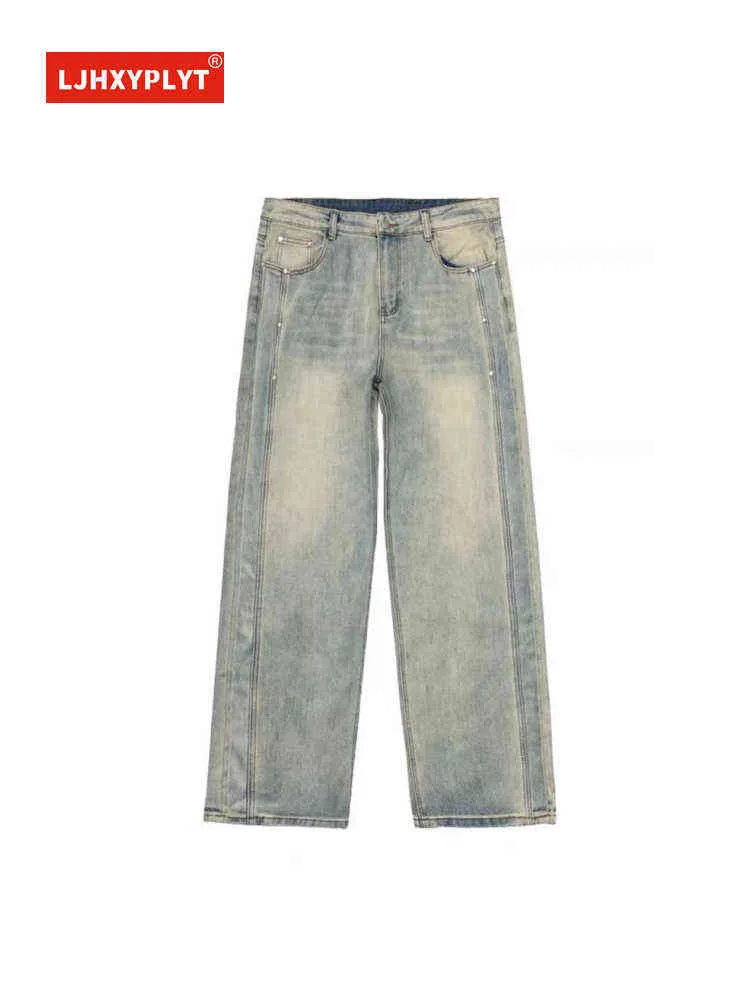 American High Street Yellow Fango Jeans Donna Blu Grigio Estate Sottile Split Dritto Allentato Neutro Pantaloni Casual Pantaloni Denim L220726