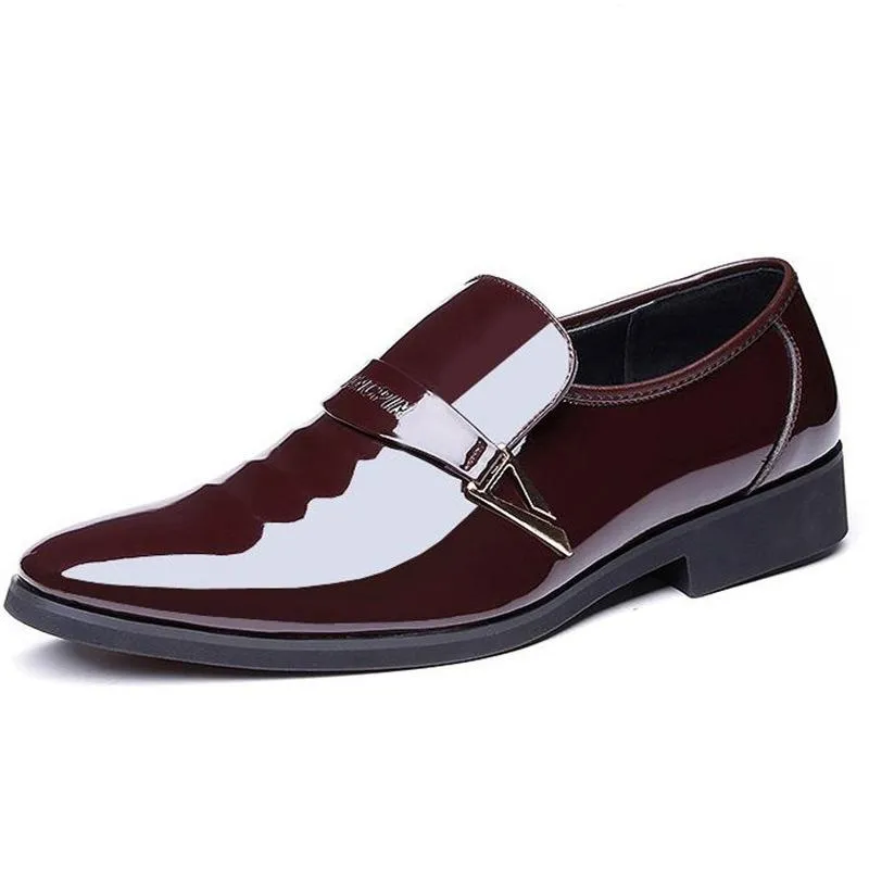 Dress Shoes Men Patent Leather Slip On Fashion Moccasin Glitter Formal Male Pointed Toe For