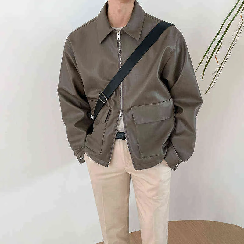 Giacca in pelle da uomo oversize primavera nuove magliette corte coreano risvolti larghi giacche in pelle moto pu giacca da motociclista capispalla Xxl L220725