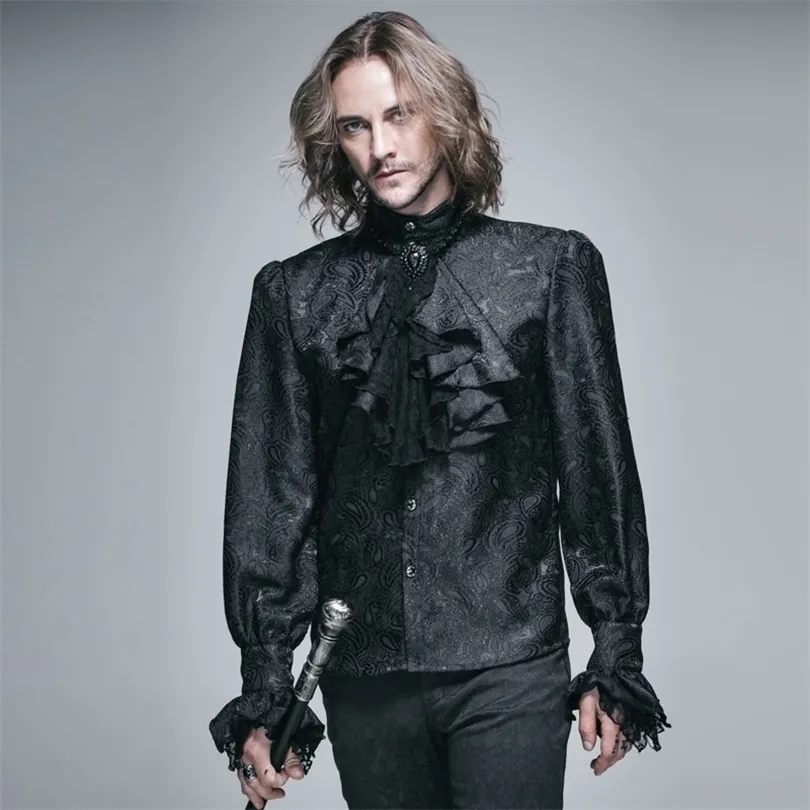 Devil Fashion Gothic Shining Men's Tie Shirt Steampunk Black Whote Gording Gordous Pattern Long Sleeves Syrts Male Disual Plouse Tops 201124